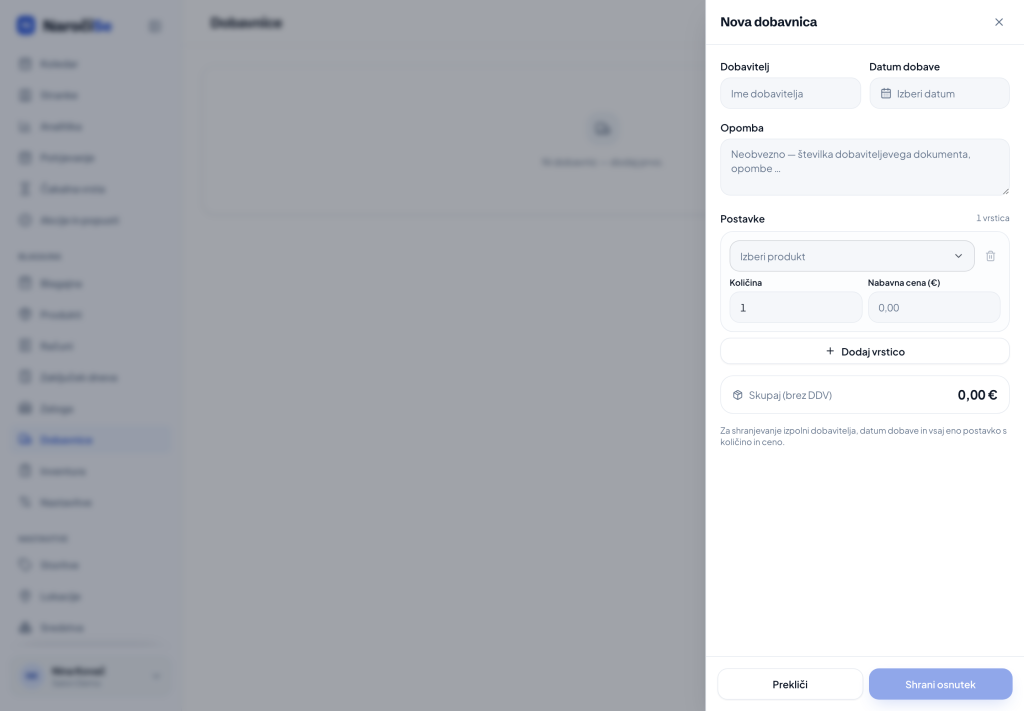 Vnos prevzemnice